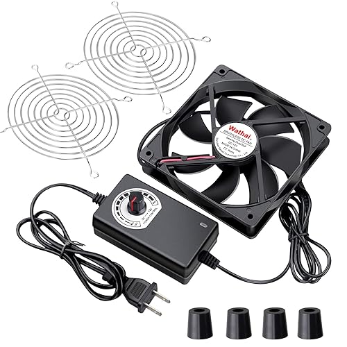 Wathai 120mm x 25mm AC Powered Computer Fan with AC Plug 110V 120V 220V 240V Variable Speed Controller 3V to 12V, for Biltong Box Greenhouse Receiver
