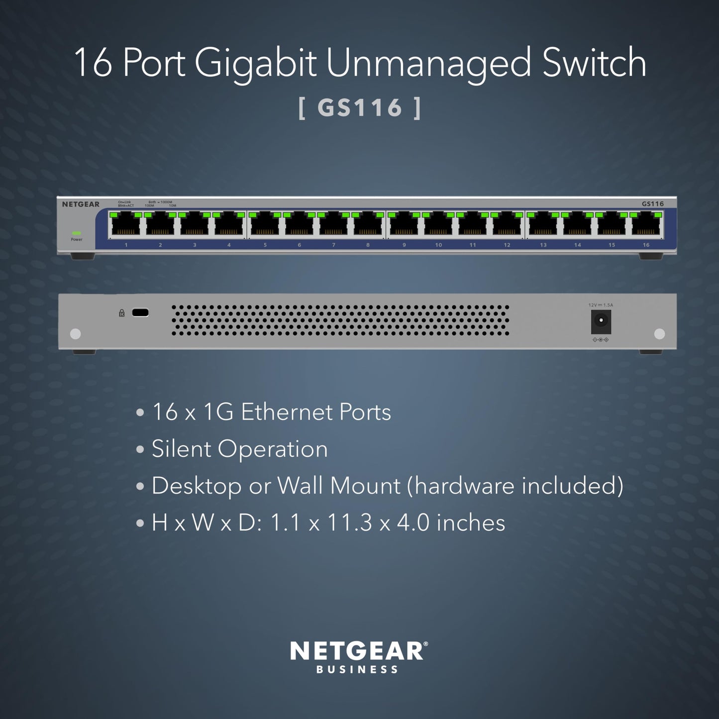 NETGEAR 16-Port Gigabit Ethernet Unmanaged Switch (GS316) - Desktop or Wall Mount, and Limited Lifetime Protection