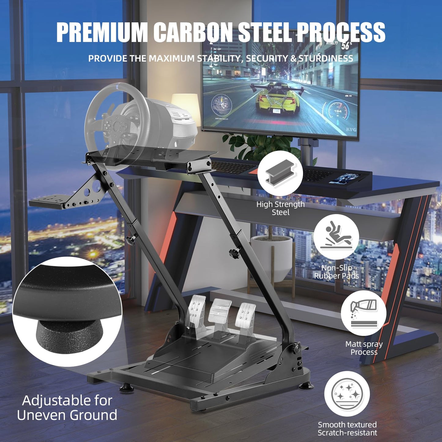 Grefinity Racing Wheel Stand?Height Adjustable Steering Wheel Stand Racing Simulator Cockpit for Logitech G920 G29 G923 G27 G25, Thrustmaster T300RS