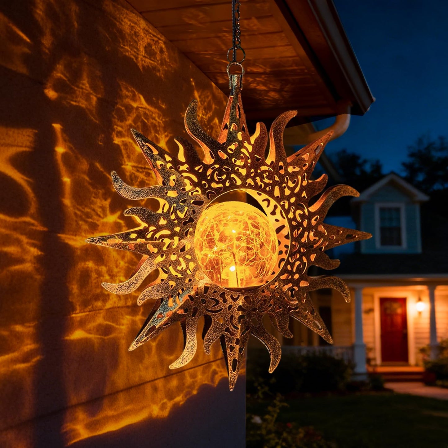 Solar Lights Outdoor Garden Decor Hanging Lanterns Decoration Metal Sunflower Gifts Waterproof for Yard Clearance Front Porch Lawn Driveway Patio