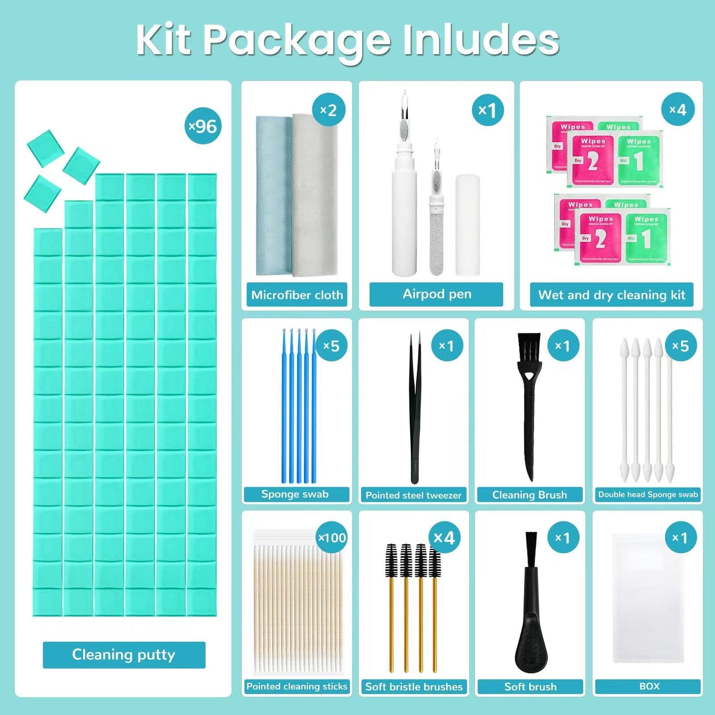 MUIIGOOD Airpods Cleaner Kit 221 Pcs Earbud Cleaning Putty Remove Ear Wax Phone Cleaning kit Cleaner Pen Brush Microfiber Cloth for Airpods Pro/1/2/3