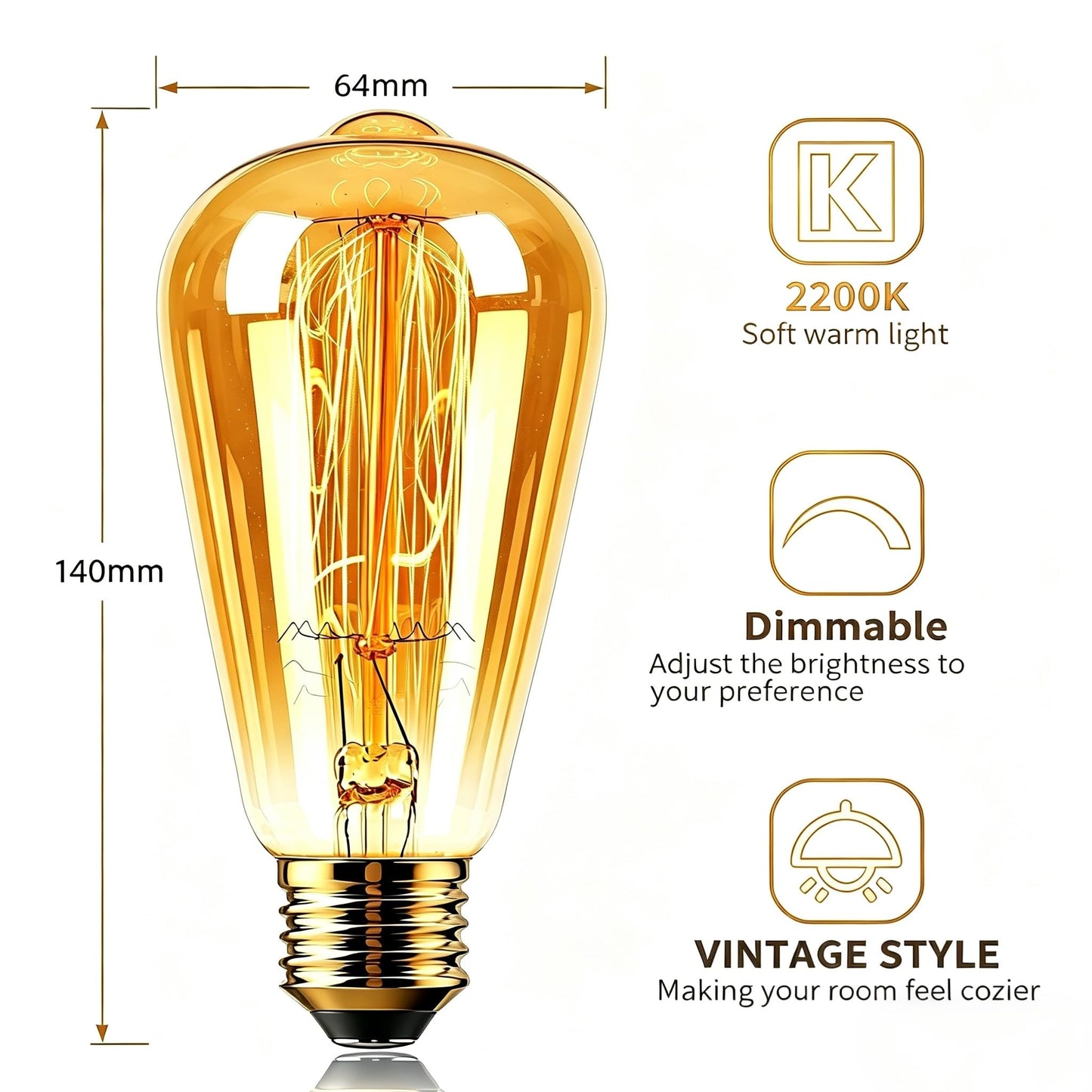 MERALUN E26 6 Pack 40W Edison Bulbs, ST64 Vintage Incandescent Light Bulbs,2200K Warm White(dimmable) Amber Glass Bulbs for Table Lamp Home Antique
