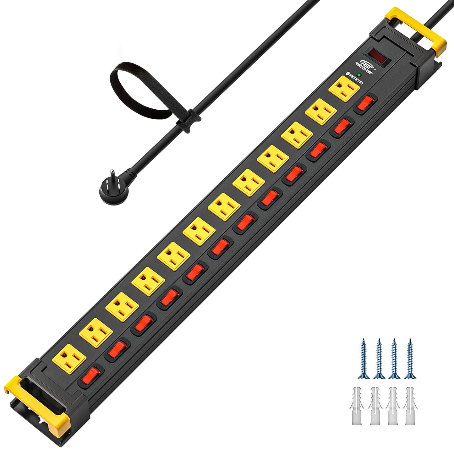 CRST 12 Outlet Heavy Duty Metal Power Strip with Individual Switches, 9FT Surge Protector Power Strip with Cord Managment, 15A/1875W 1020J Wide Spaced
