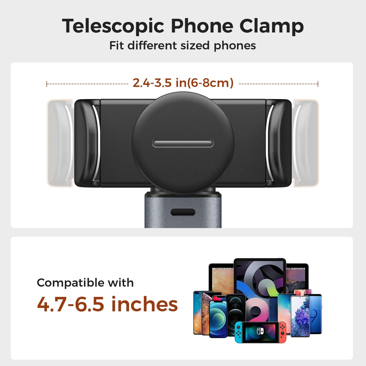MoKo Overhead Tripod for iPhone, Heavy Duty Aluminum Overhead Phone Mount, Angle & Height Adjustable, Telescopic Arm, Overhead Phone Stand
