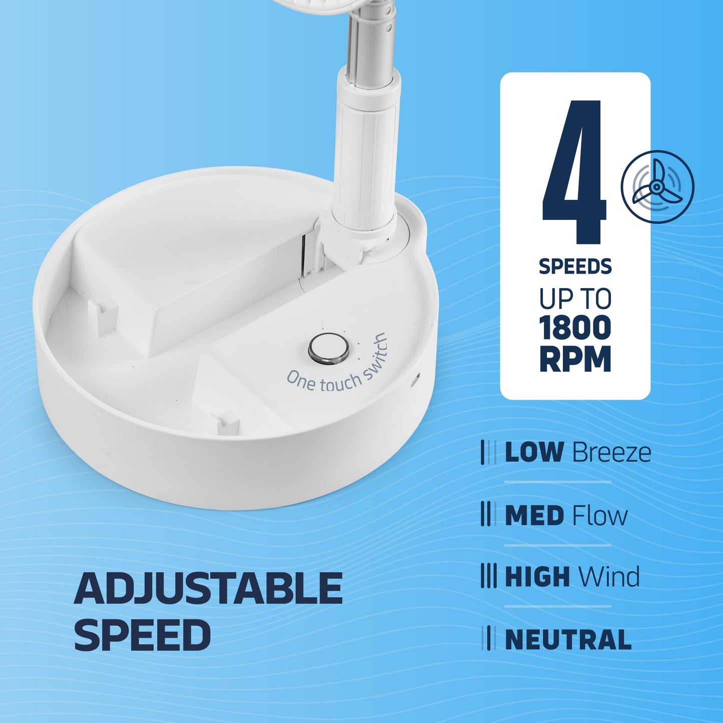 NEXAIR 8" Foldable Fan, Oscillating 4 Speed Portable Fan Adjustable Height 14”-40", Remote Controlled folding Fan with 10,000mAh Rechargeable Battery
