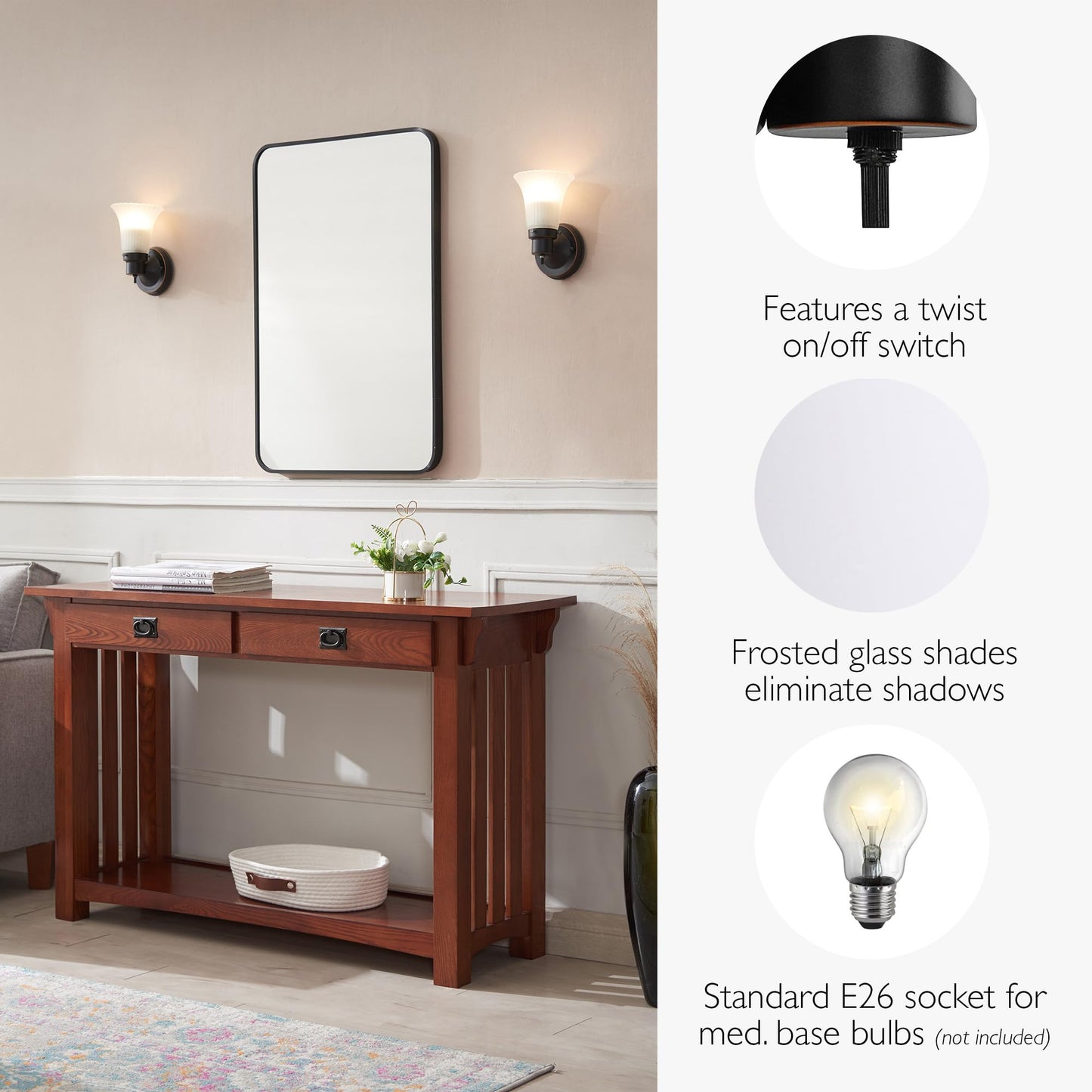 Design House Village Traditional 1-Light Indoor Dimmable Wall Sconce, Frosted Flute Glass, Twist On/Off Switch, Bathroom Bedroom Hallway, Oil-Rubbed