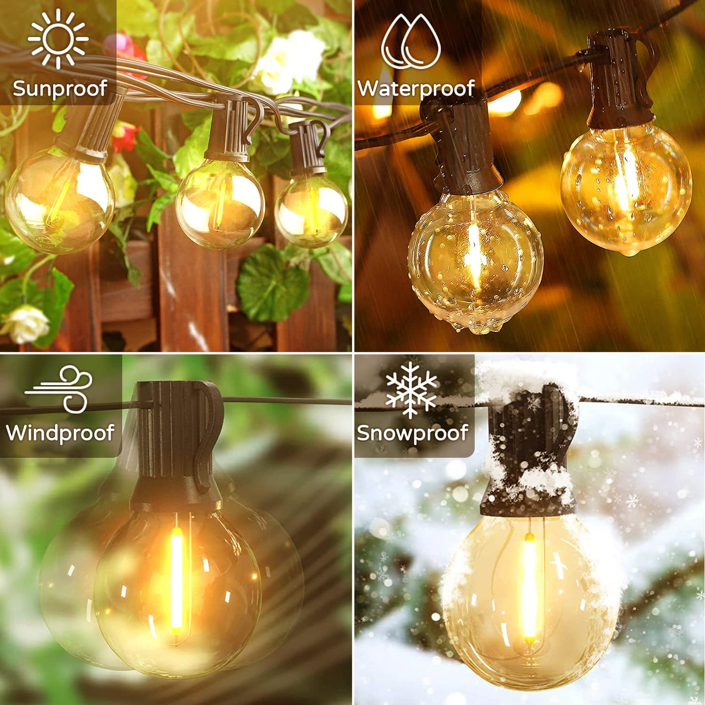 OHLUX Outdoor String Lights, 55FT Shatterproof LED Patio Lights with 26 Dimmable Plastic G40 Bulbs, 2200K Waterproof Connectable Hanging String
