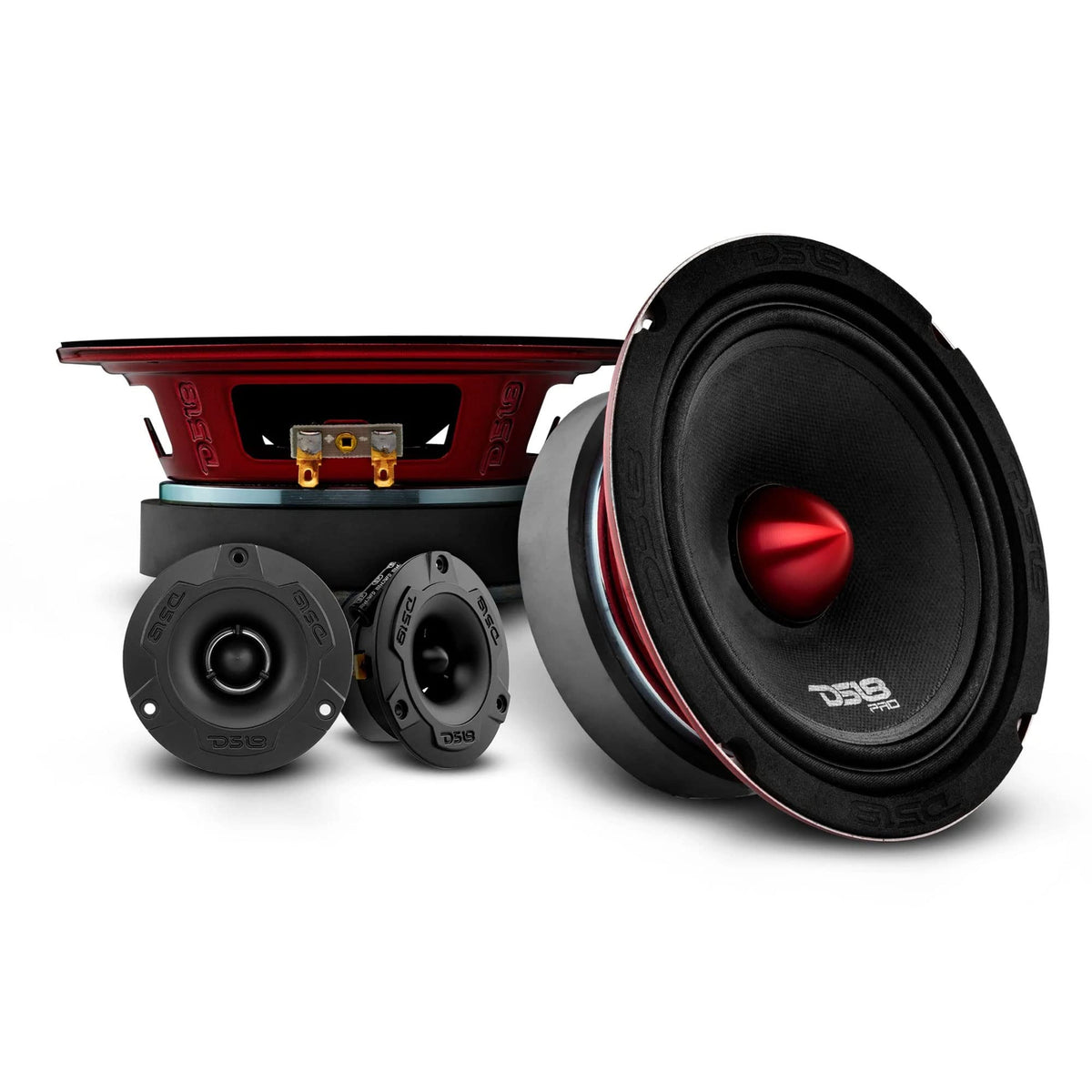 DS18 Mid and High Car Speaker Package - 2X 6.5" Midrange, 2X 1" Tweeters, Built-in Crossover (Renewed)