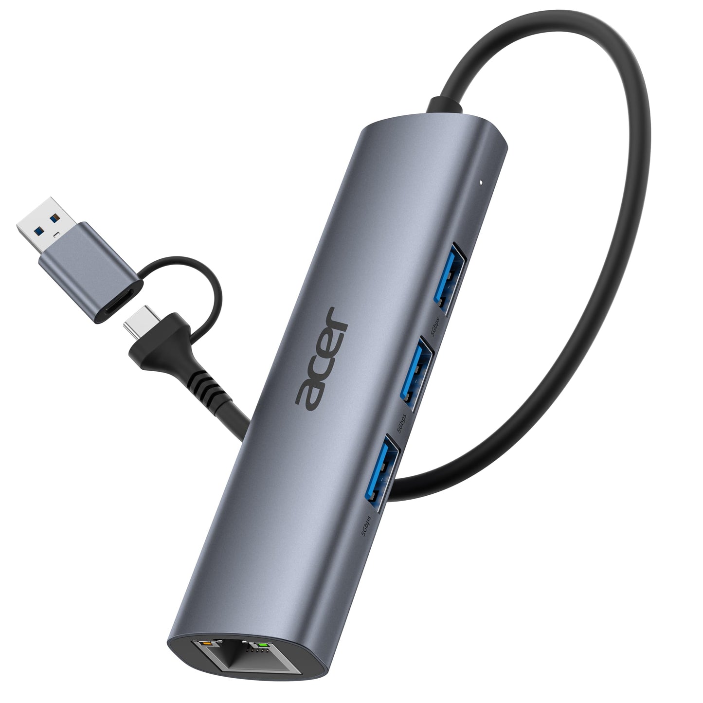 Acer USB to Ethernet Adapter, USBC Hub Ethernet 1Gbps with 3*USB 3.0, Aluminum Heat Dissipation, Driver Free, USB to Network Adapter for Windows 10
