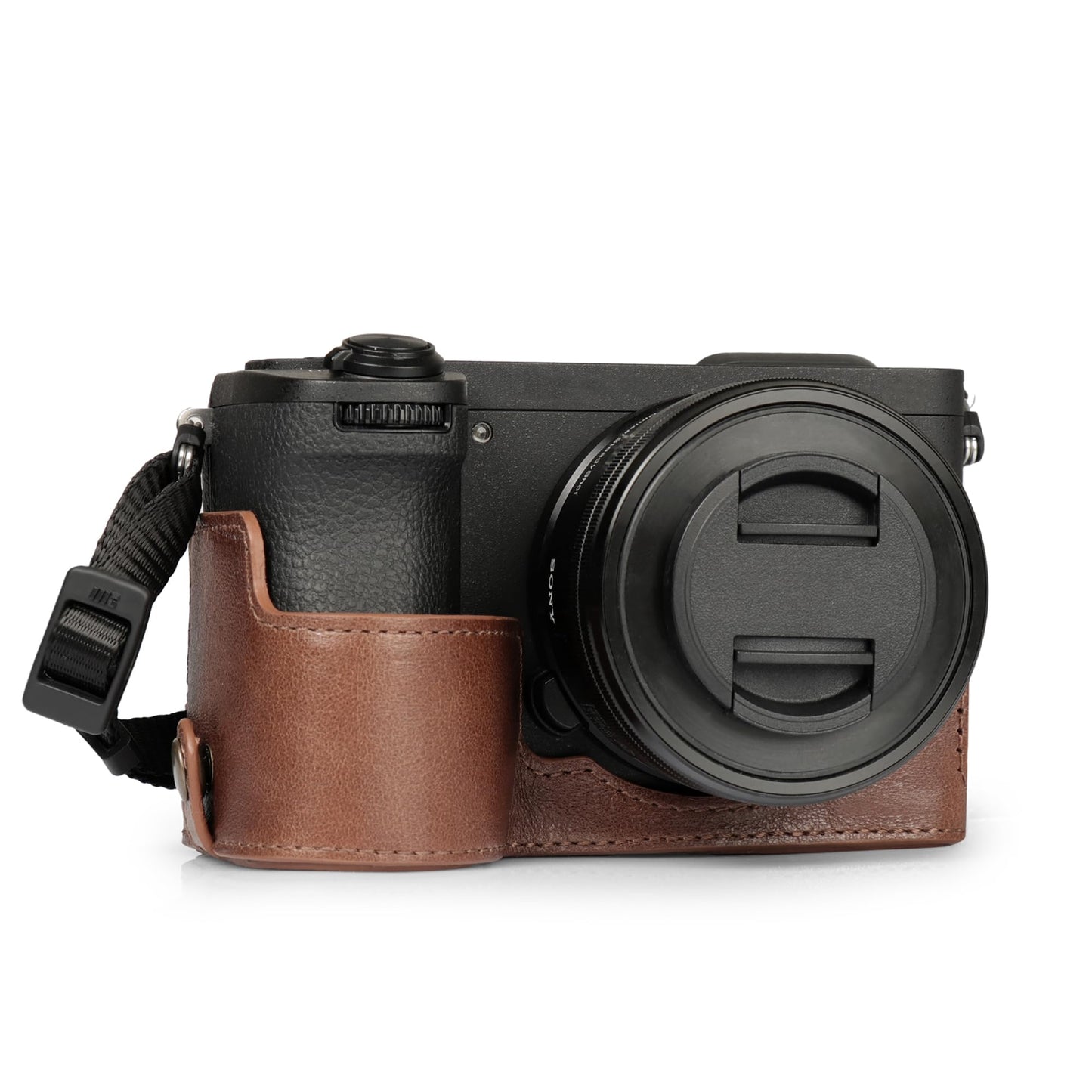 Mega Gear Genuine Leather Half Camera Case for Sony Alpha a6700 - Stylish and Protective (Brown)