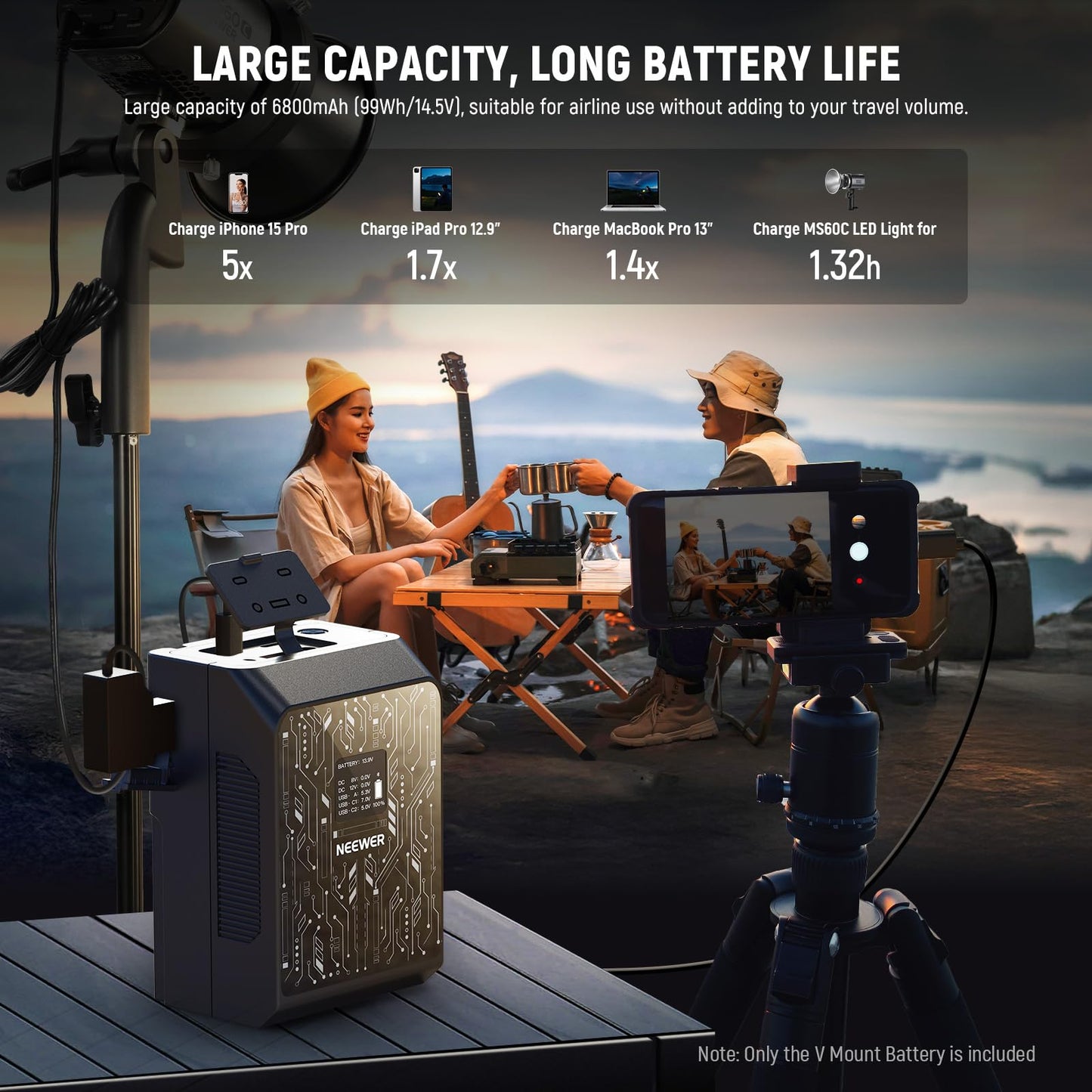 NEEWER Smart Mini V Mount Battery NEEWER APP Control, 6800mAh 99Wh 14.5V with 100W PD Fast Charging, OLED, Dual USB C/D Tap/BP/USB A/Dual DC Ports