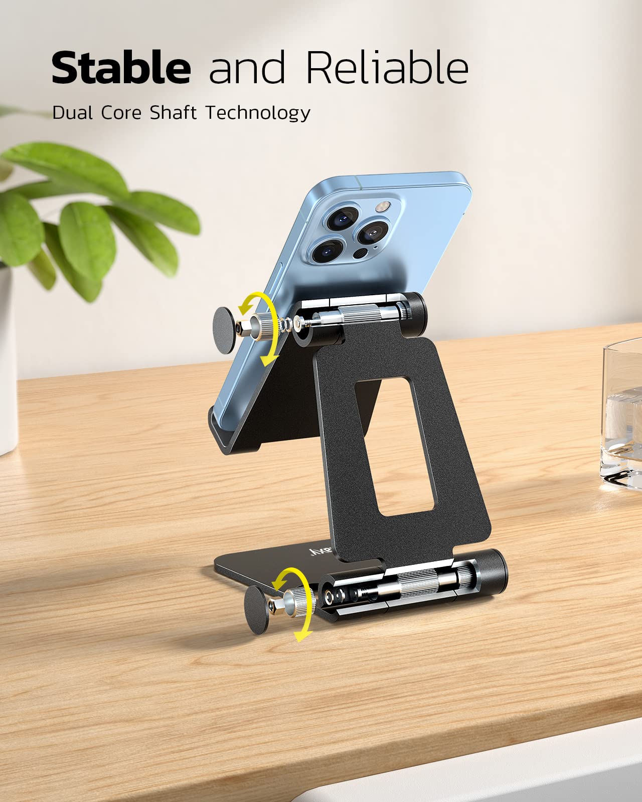 Nulaxy Dual Folding Cell Phone Stand, Fully Adjustable Foldable Desktop Phone Holder Cradle Dock Compatible with iPhone 17 16 15 14 13 12 11 Pro Max