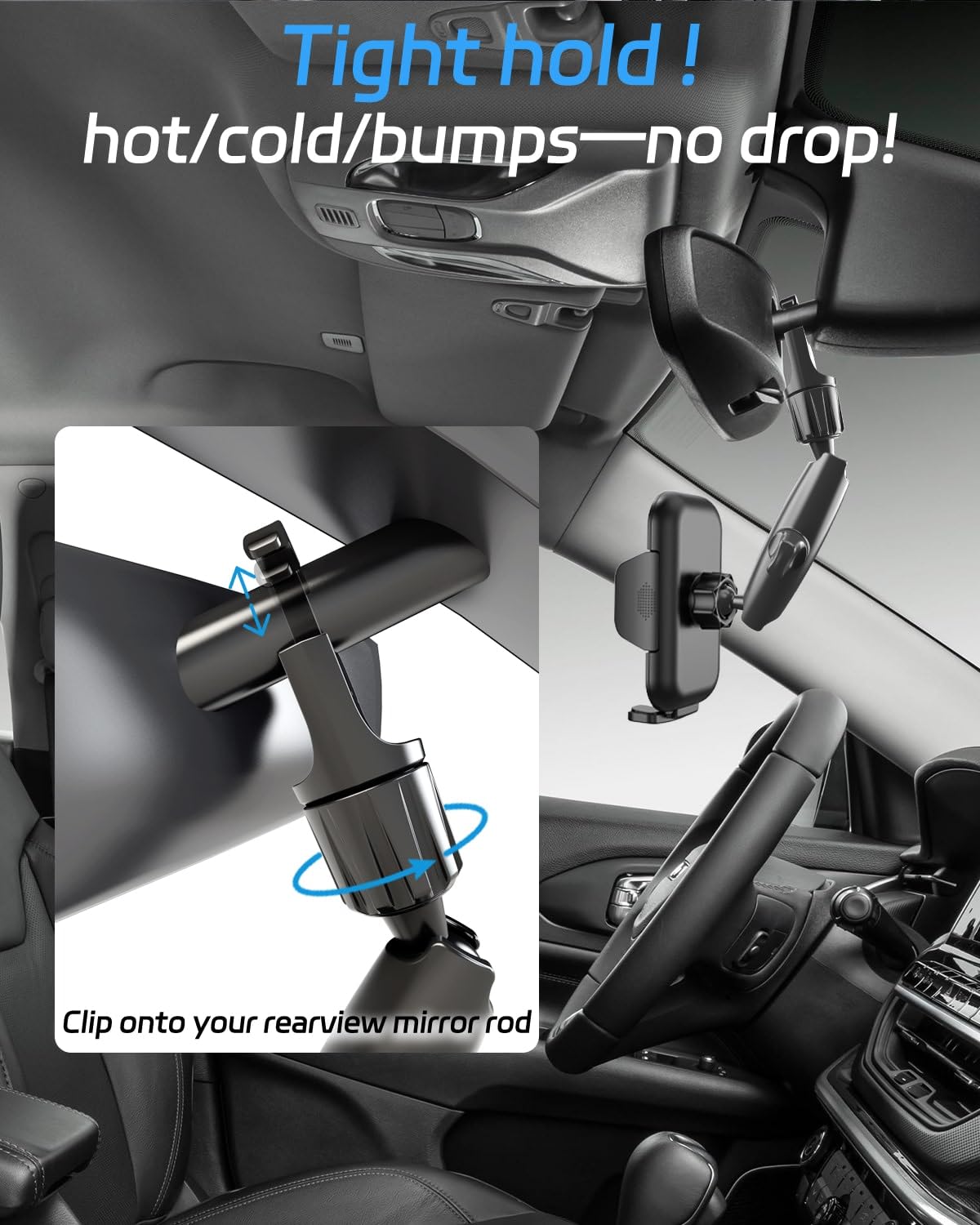 Oceavity 2026 Upgraded Rear View Mirror Phone Holders for Your Car, Multi-Directional Dual 360 Rotatable Adjustment Phone Mount for iPhone Android