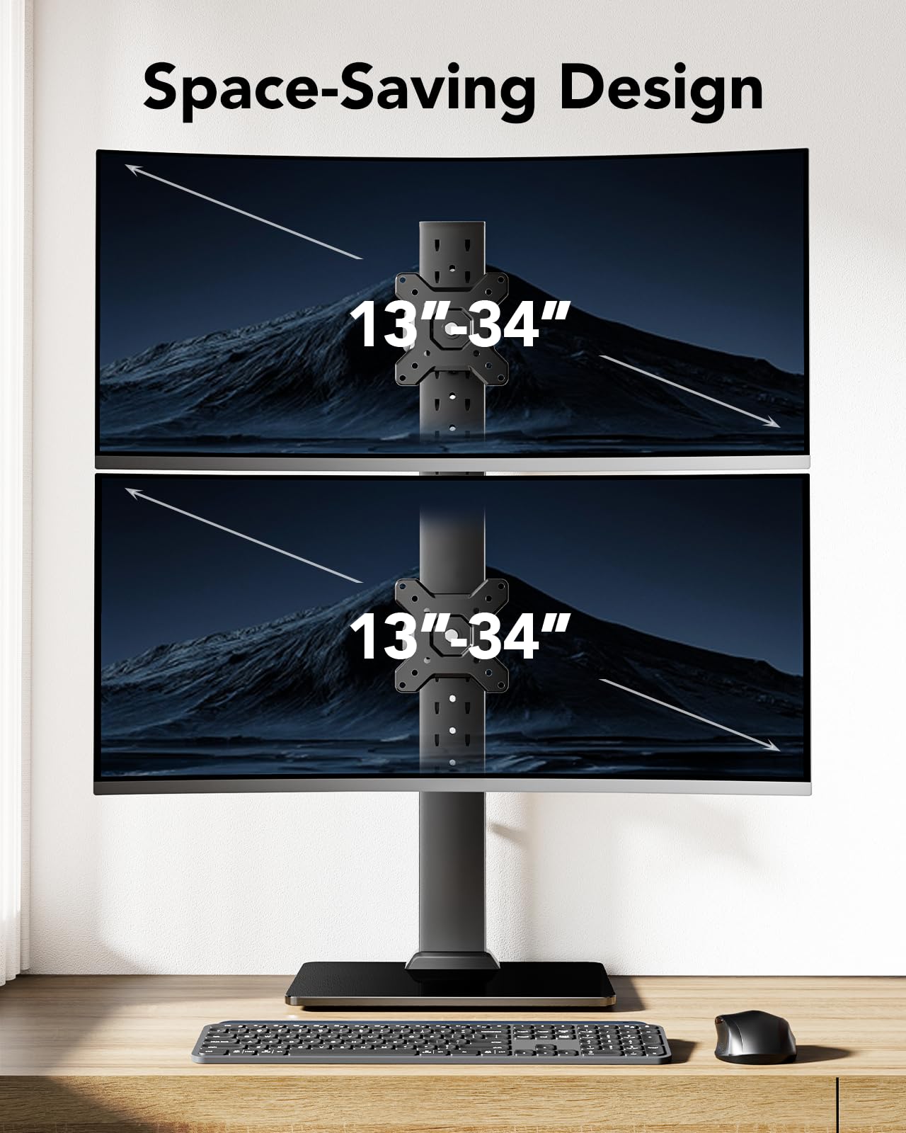 HUANUO Dual Monitor Stand for 13 to 34 Inch, Max Load 44 lbs, Vertical Monitor Mount, Freestanding Monitor Riser with Swivel, Tilt, Rotation, 13