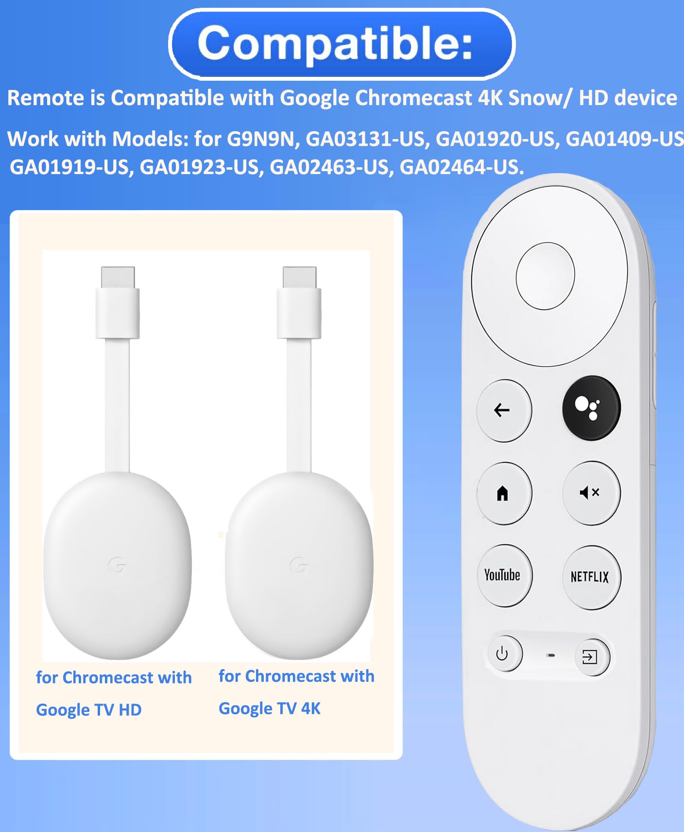 anlvico Replacement Voice Remote for Google Chromecast 4K Snow HD TV, for Chromecast with Google-TV Remote, for GoogleTV HD/ 4K Snow Streaming