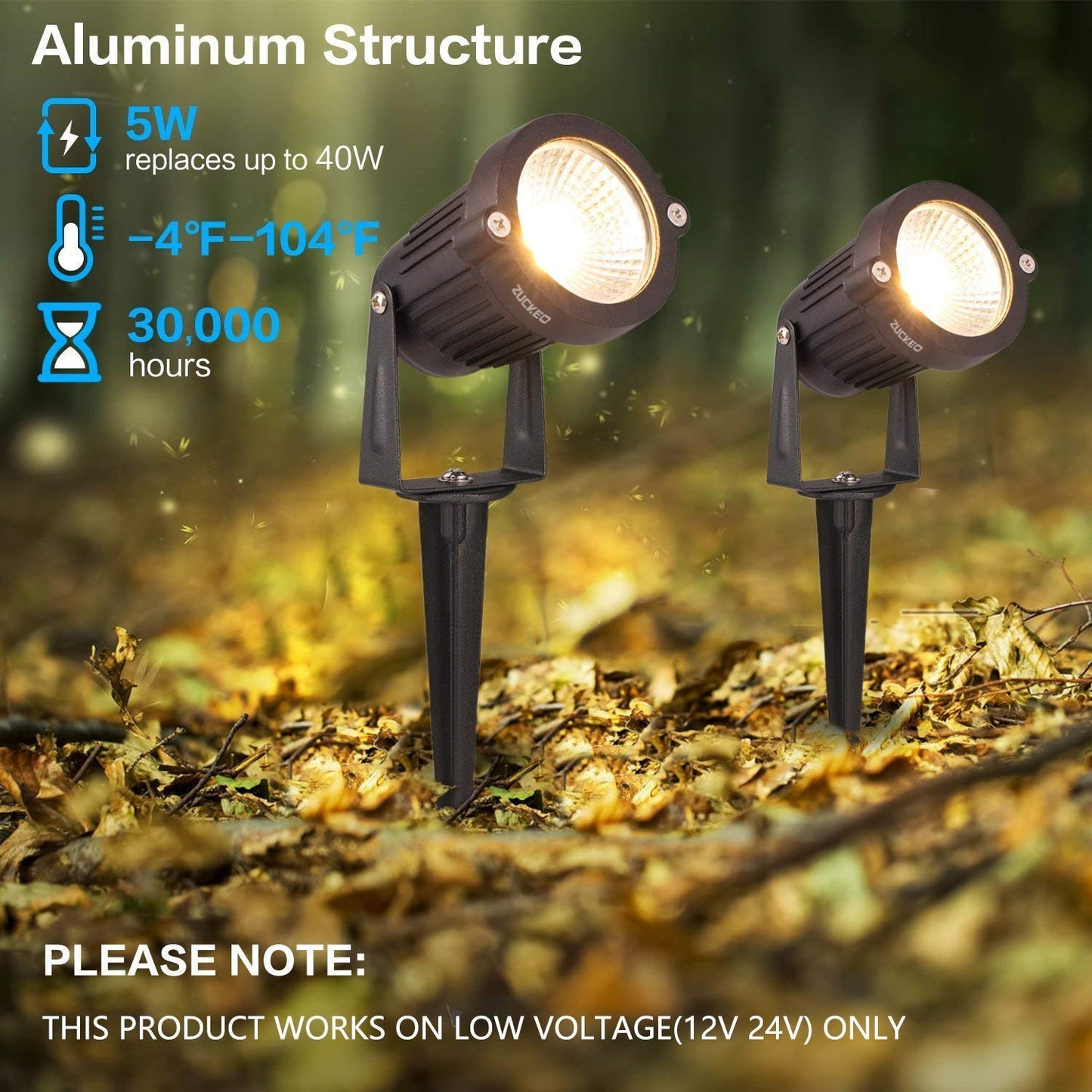 ZUCKEO Low Voltage Landscape Lights LED Landscape Lighting, 5W 12V Garden Pathway Lights Waterproof Warm White Walls Trees Flags Outdoor Landscape