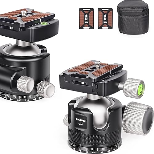 INNOREL 44mm Low Profile Camera Tripod Ball Head, CNC Metal Heavy Duty 360 Panoramic Tripod Head Compatible with Two Arca 1/4" Quick Release Plates