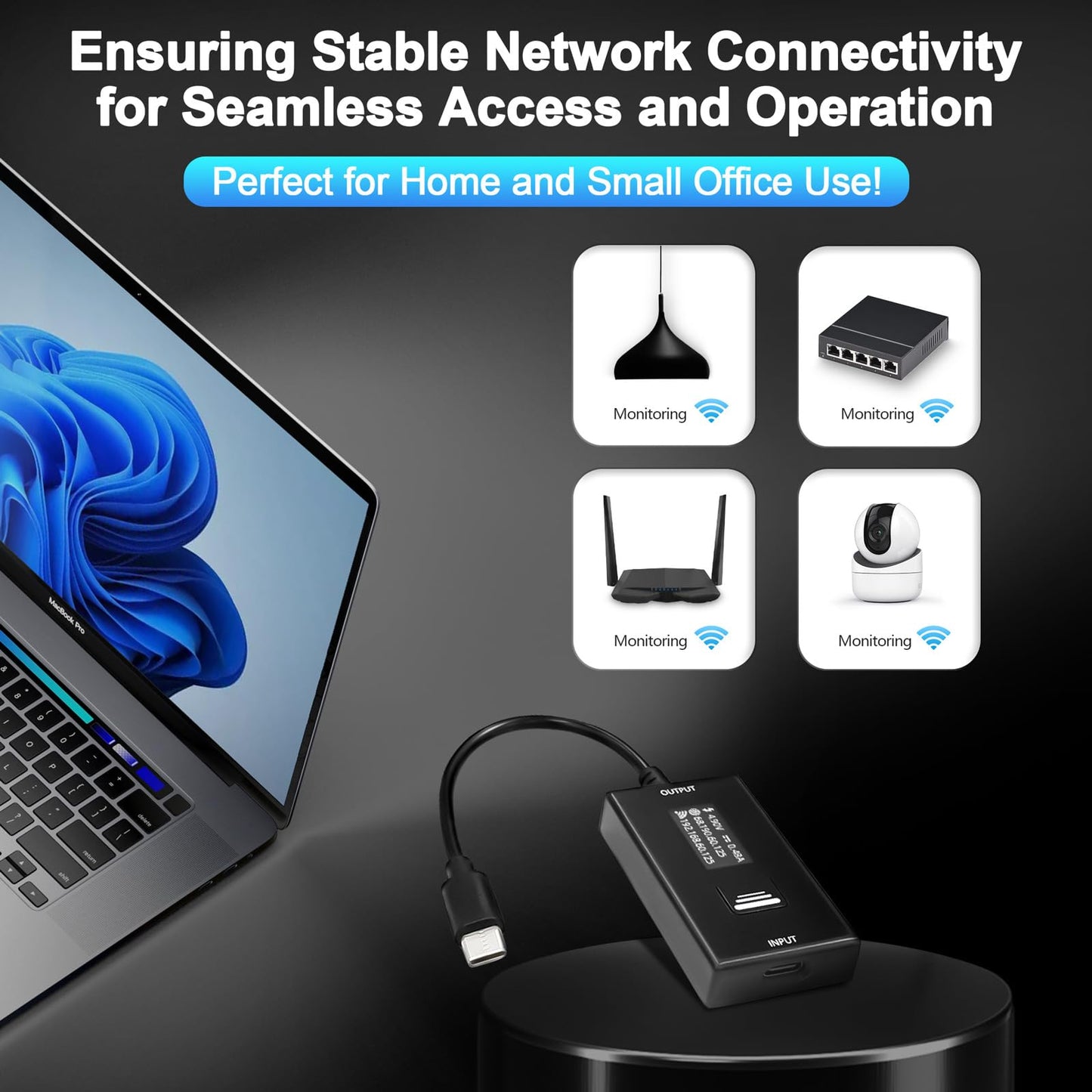 ezOutlet Automatic Router Rebooter Wi-Fi IP Enabled Remote DC Power Switch (USB Type-C Plug) with Auto Reboot, Integrated Power Metering, Manage via
