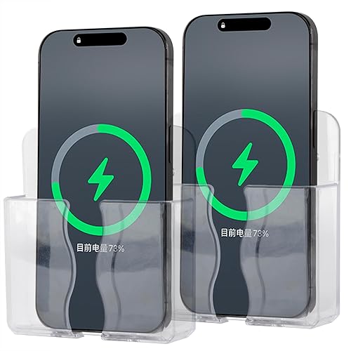 azings Acrylic Cell Phone Wall Mount Holder with Transparent Adhesive, 3 Modes (Clear)