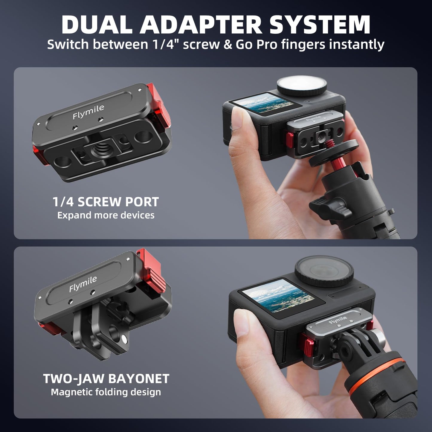 BRDRC Action 5 Pro Magnetic Quick Release Adapter Mount, Aluminum Alloy Expansion Base with 1/4 Screw Hole for Go Pro Adapter Compatible with DJI Osmo