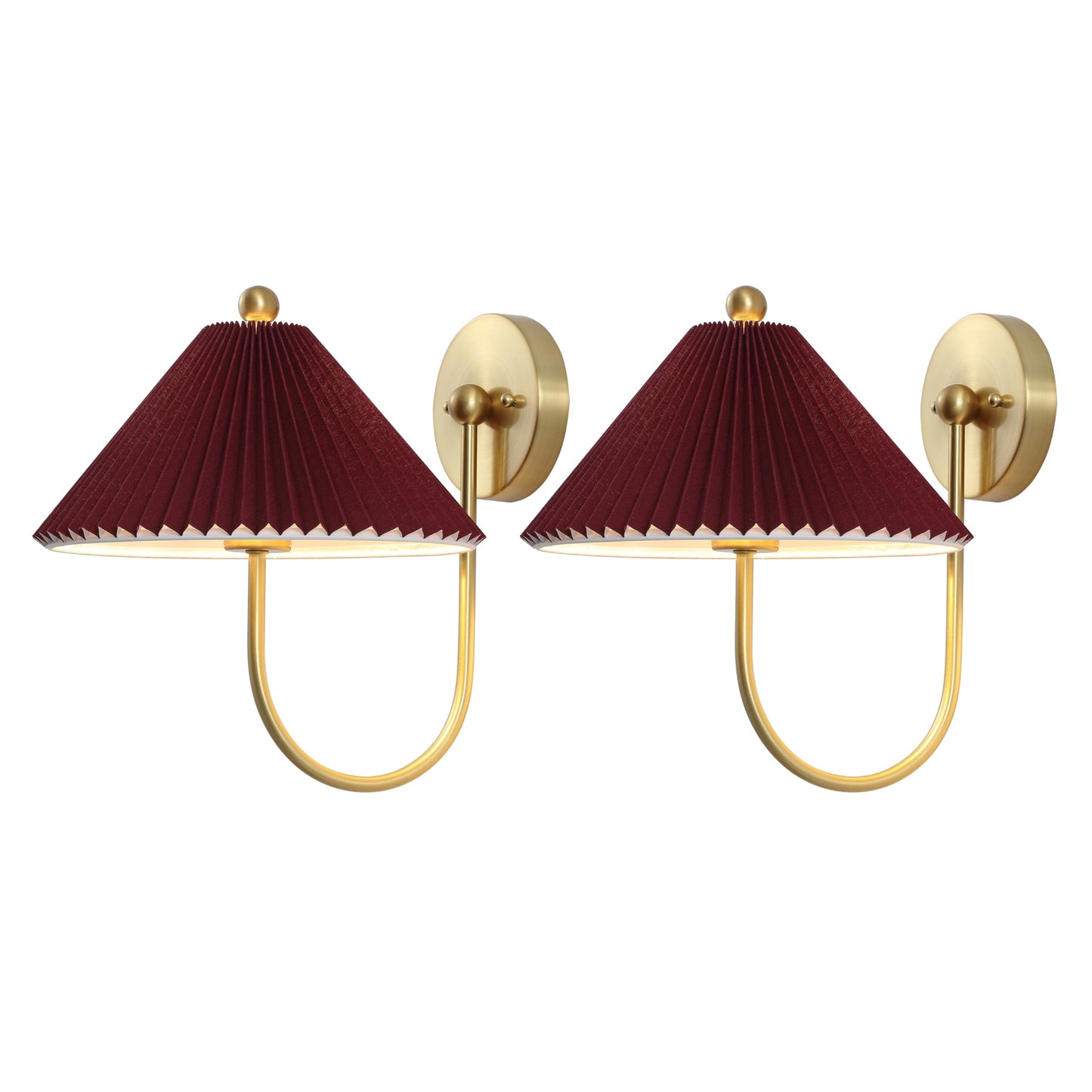 SAFAVIEH Lighting Collection Chrissy Burgundy/Brass Fabric/Metal Wall Sconce Set of 2 (LED Bulbs Included)