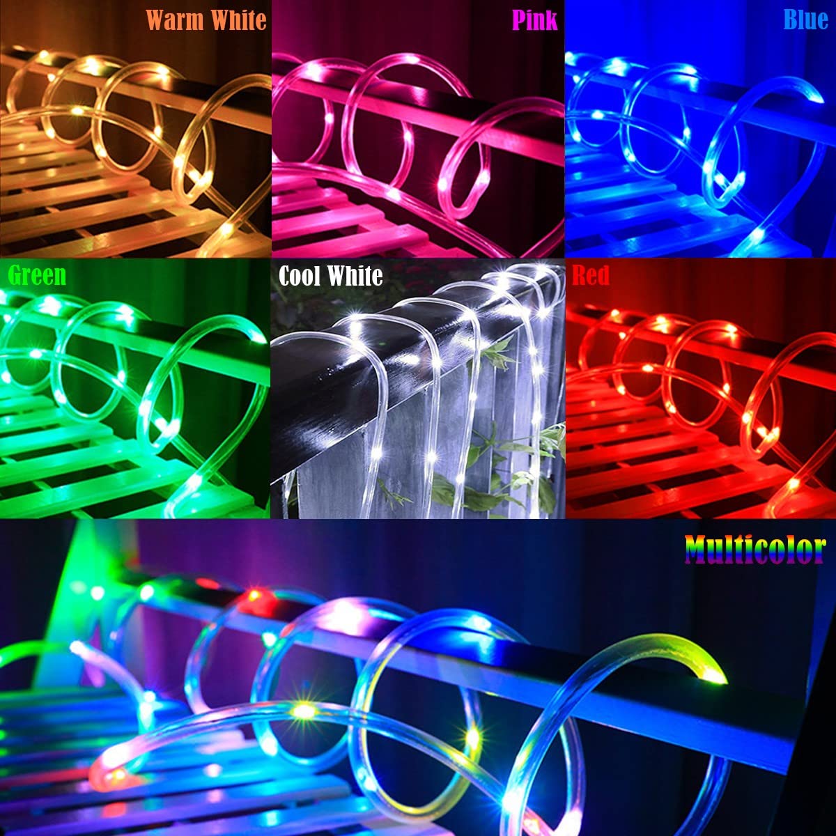 RUICHEN Solar Rope Lights Outdoor String Lights, 16.5 Ft 50 LED Tube Light Waterproof Copper Wire Fairy Lights for Garden Fence Yard Christmas Wedding