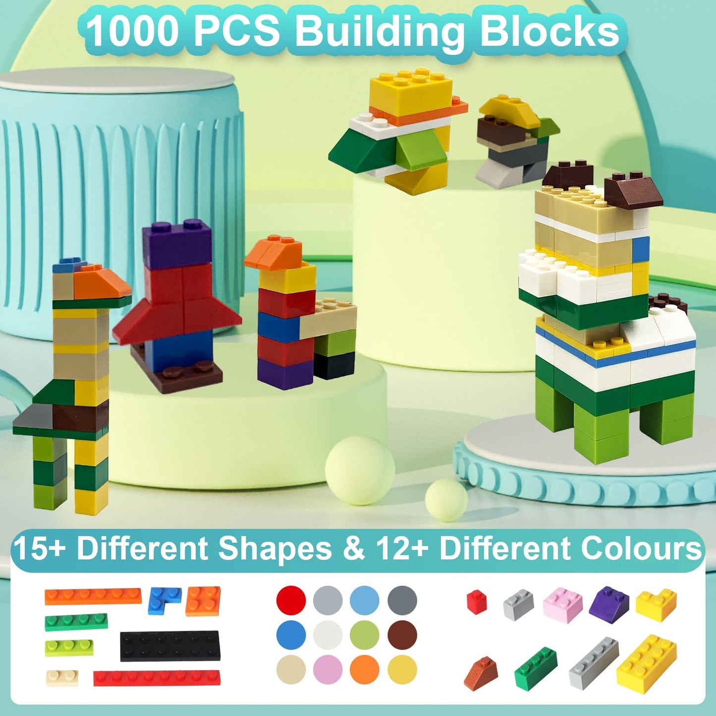 1000 PCS Building Bricks Compatible with Lego Classic - 1000 Pieces Basic Bulk Building Blocks in Random Color - Mixed Shape