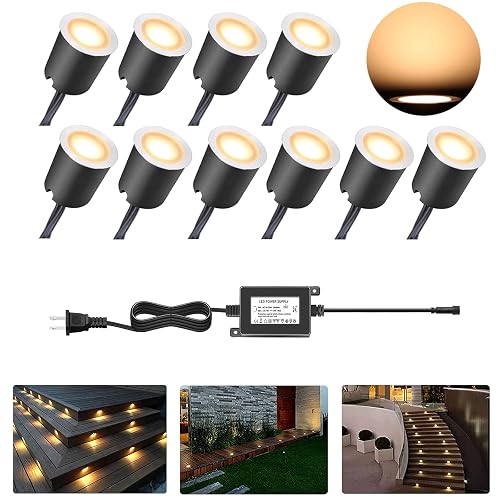 Rnehon LED Deck Light Kits with Protecting Shell, Recessed 12V Low Voltage Landscape Lights Waterproof IP65 Outdoor for Garden,Yard
