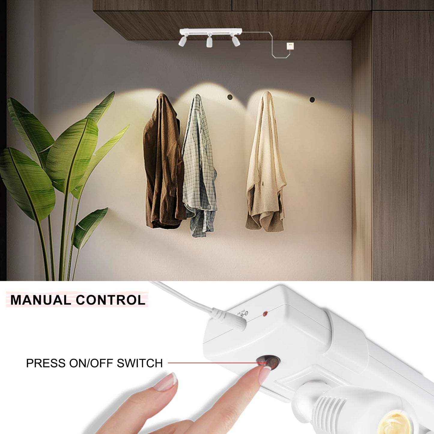 LUXSWAY LED Track Light Plug in Spotlight with Remote and 3 Adjustable Light Heads, Dimmable Under Cabinet Track Lighting for Indoor Artwork, Picture