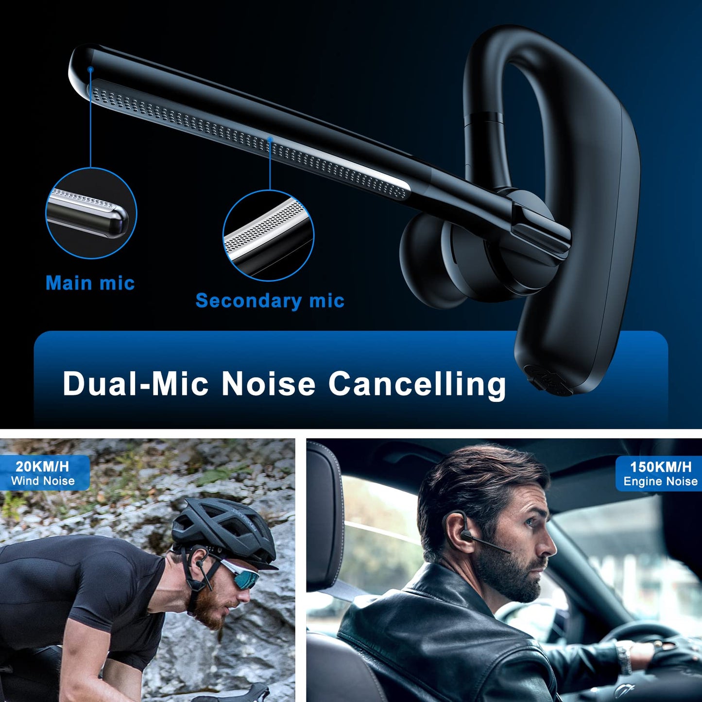 emotal Bluetooth Headset Dual-Mic ENC +CVC 8.0 Noise Cancelling Aptx HD HiFi Stereo15Hours HD Talktime 200Hours Standby Bluetooth Earpiece Compatible