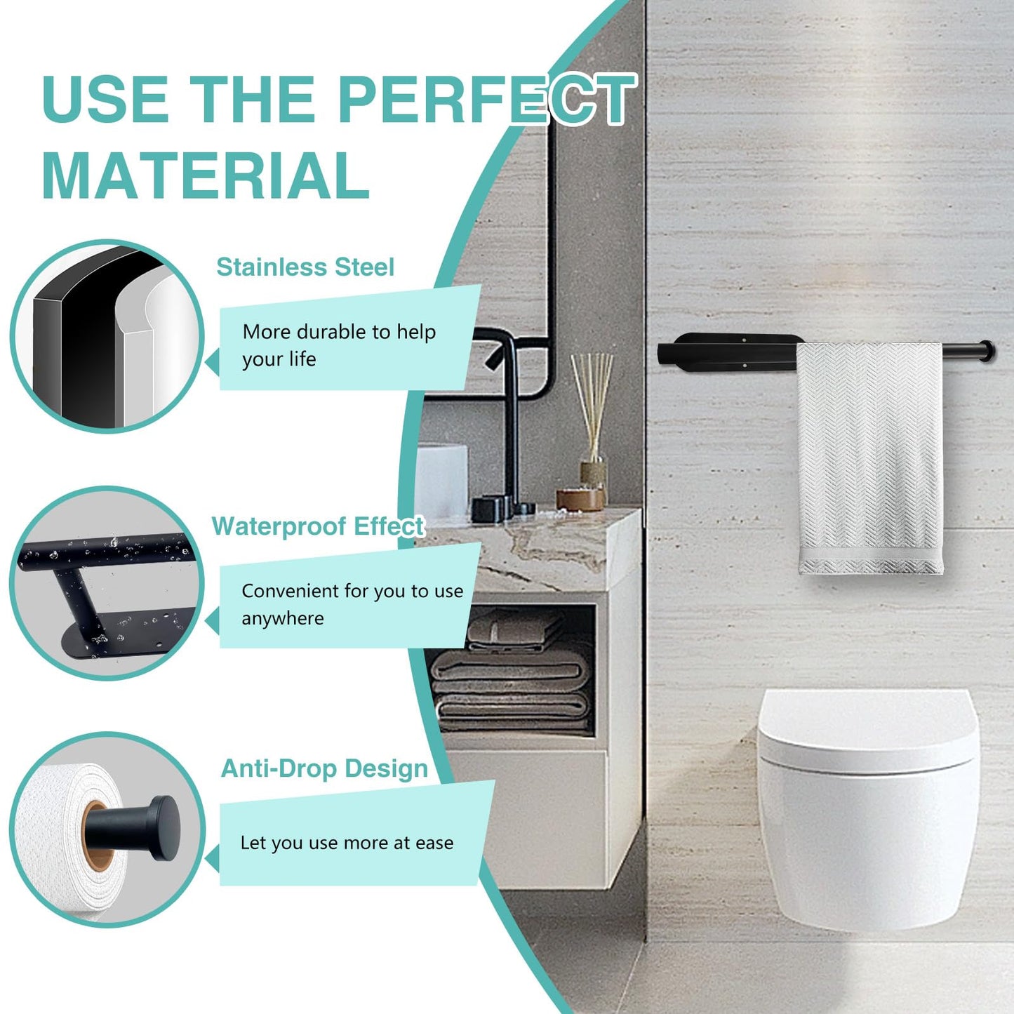 Paper Towel Holder – Self-Adhesive or Drill Mount, Under-Cabinet Stainless Steel in Black for Kitchen, Bathroom, Sink, Pantry & Fridge