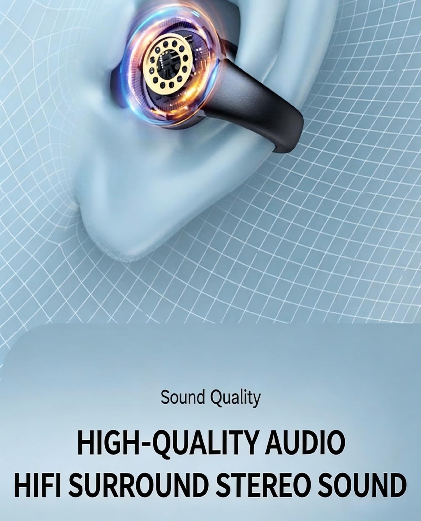 Bone Conduction Ear Clip Bluetooth 5.3 Headphones, Open-Ear Sport Wireless Earbuds with Breathing Light, Ultra-Low Latency for Gaming, Long Battery