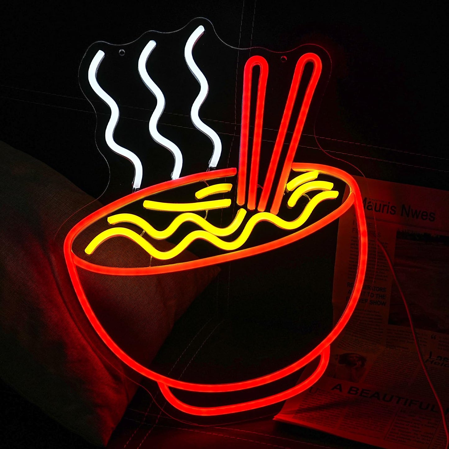 LULANMP Ramen Neon Sign for Wall Decor Noodle LED Neon Lights Dimmable Food Noodle Light Up Signs LED Neon Signs for Japanese Resturant Home Bar