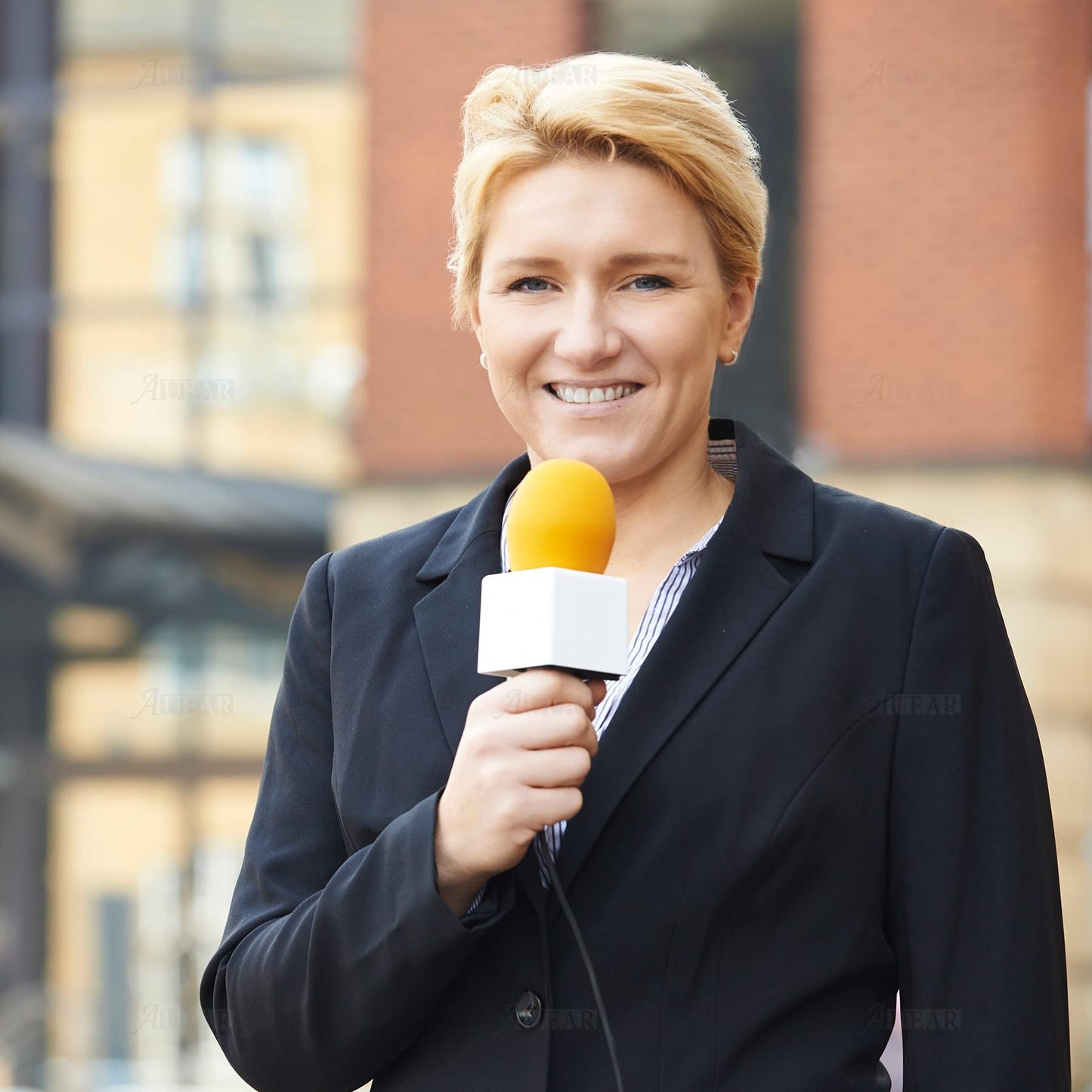 AUEAR, Square Mic Flag Cube Shaped Microphone Logo DIY Custom for News Interview