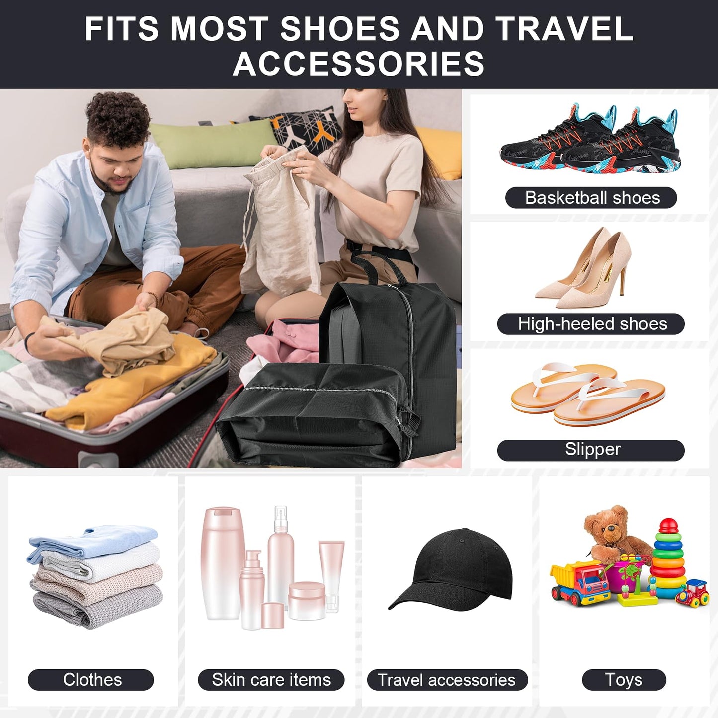 4-Pack Travel Shoe Bags – Durable, Reusable, Waterproof Storage with Smooth Zipper, Portable Packing Essentials for Travel