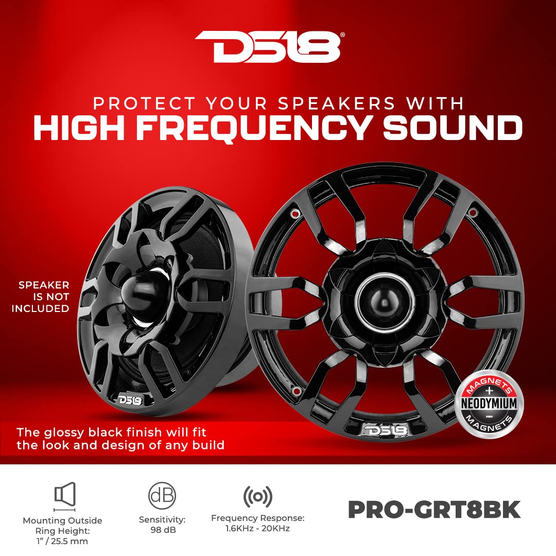 DS18 PRO-GRT8BK PRO 8" Speaker Grill Cover with Built-in 1.75" Voice Coil Neodymium Bullet Tweeter 500 Watts Glossy Black Finish - Single