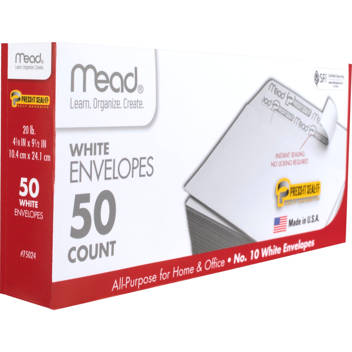 Mead #10 Envelopes, Press-It Seal-It, White, 50/Box (75024)
