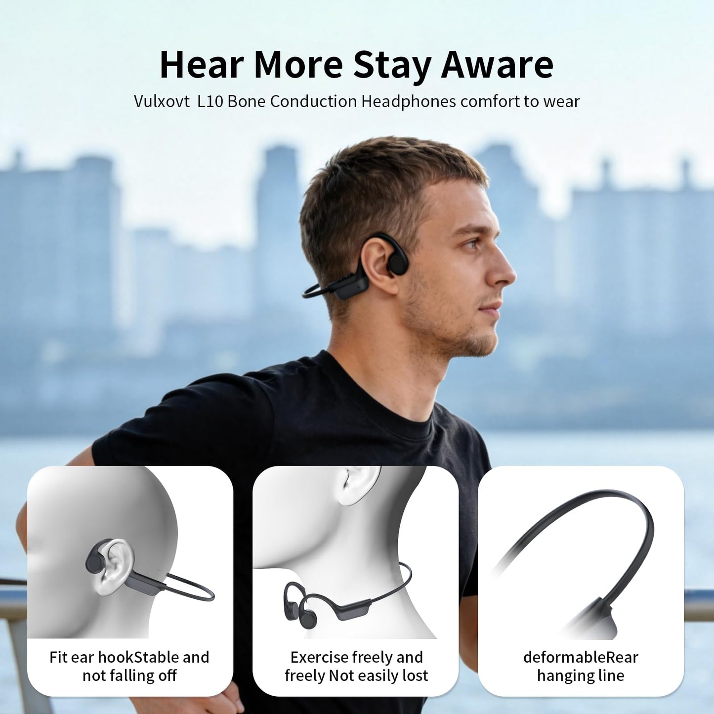 Vulxovt 2026 Bone Conduction Headphones, Bluetooth 6.0 Open Ear Headphones?Wireless Sports Earphones IPX5 Waterproof, 10H Long Battery Life Playtime
