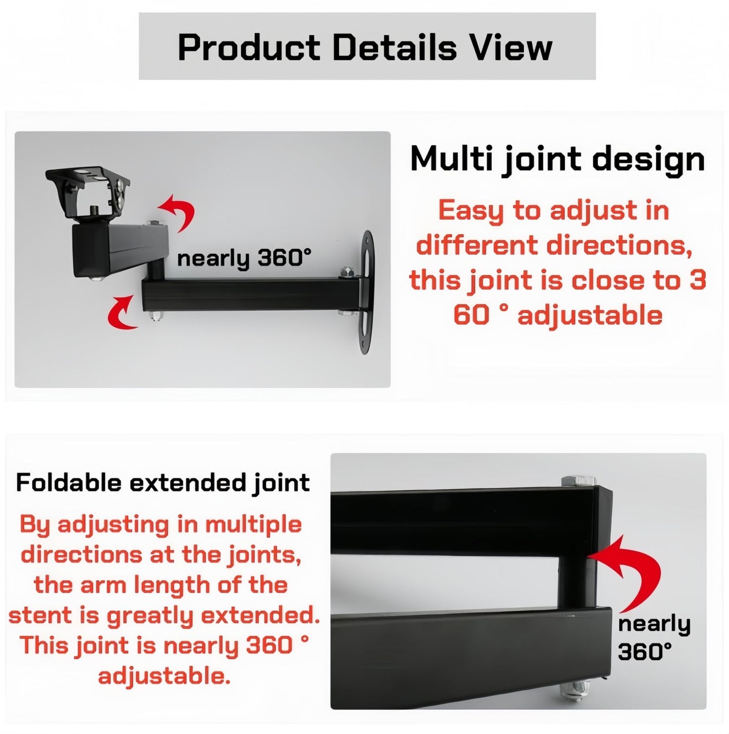 Long Arm Security Camera Bracket | 180° Rotatable Corner Mount |Metal Wall Mount for CCTV Surveillance Camera| Black Spray Paint Finish (5.9"+7.87"
