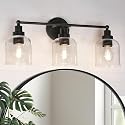 GEPOW Bathroom Wall Light Fixtures, 3-Light Black Vanity Light with Clear Glass Shade, Modern Farmhouse Wall Lamp Over Mirror for Hallway, Kitchen