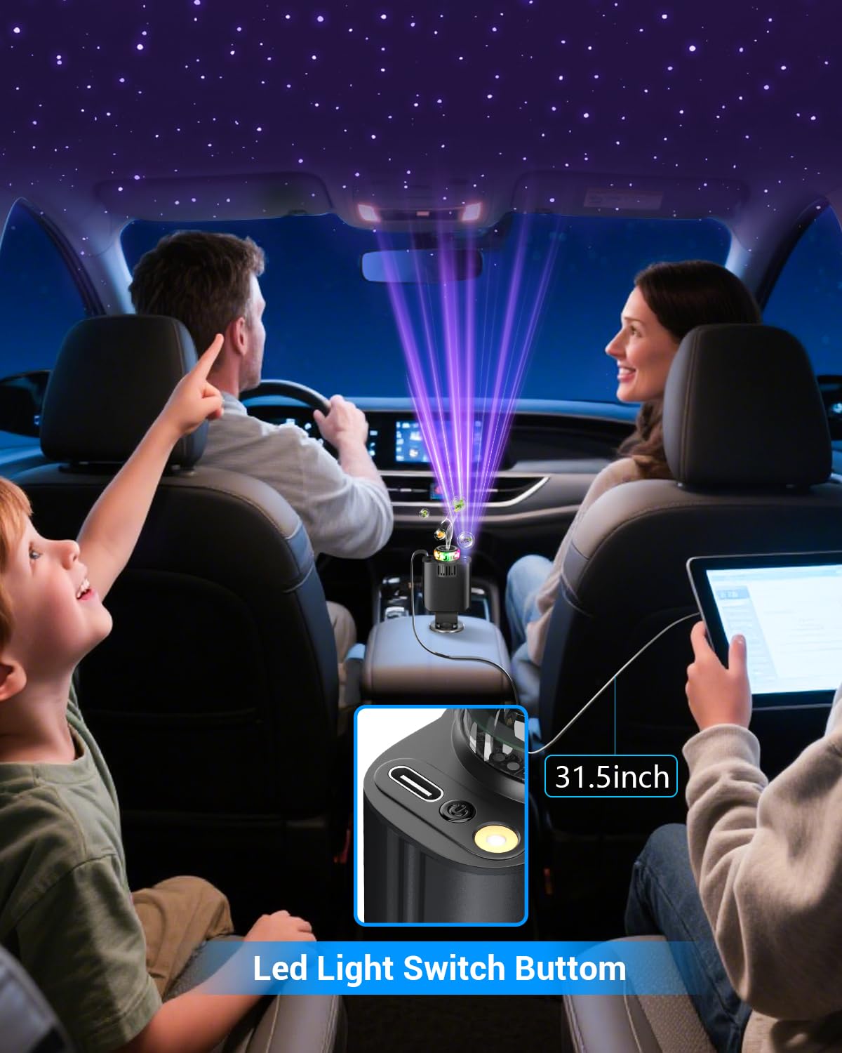 W & O Car Charger Fast Charger for iPhone17/16/15,69W Retractable car Charger with Aromatherapy and Starlight,5 in 1 Fast Car Charger with L/C