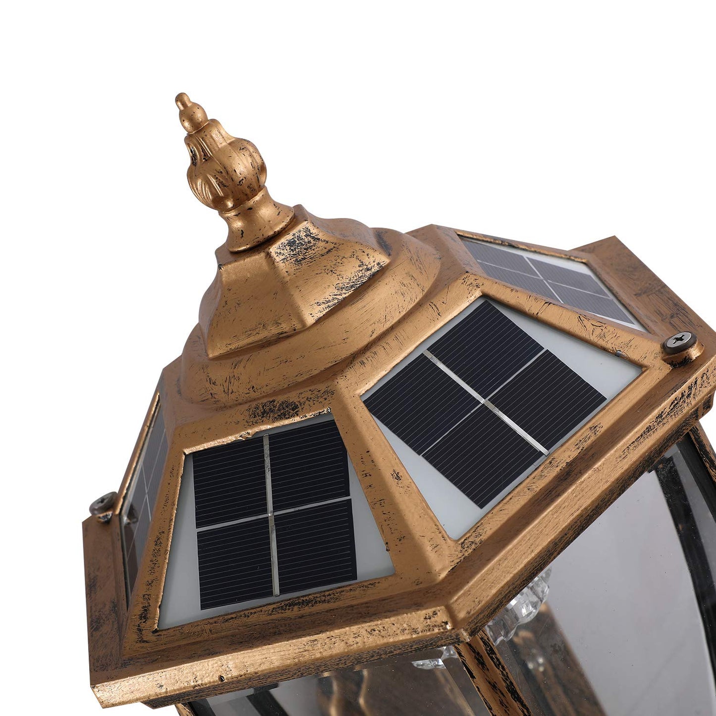 Lovefindahome Solar Wall Lamp with Light Sensor, Waterproof Outdoor Led Hexagonal Light Fixture for Garage, Front Porch, Fence, Yard, Bronze