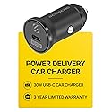 Scosche SCPDC30LC 30W USB-C Car Charger, Fast Charging 12V Cigarette Lighter Adapter with Power Delivery Compatible with iPhone, Samsung Galaxy