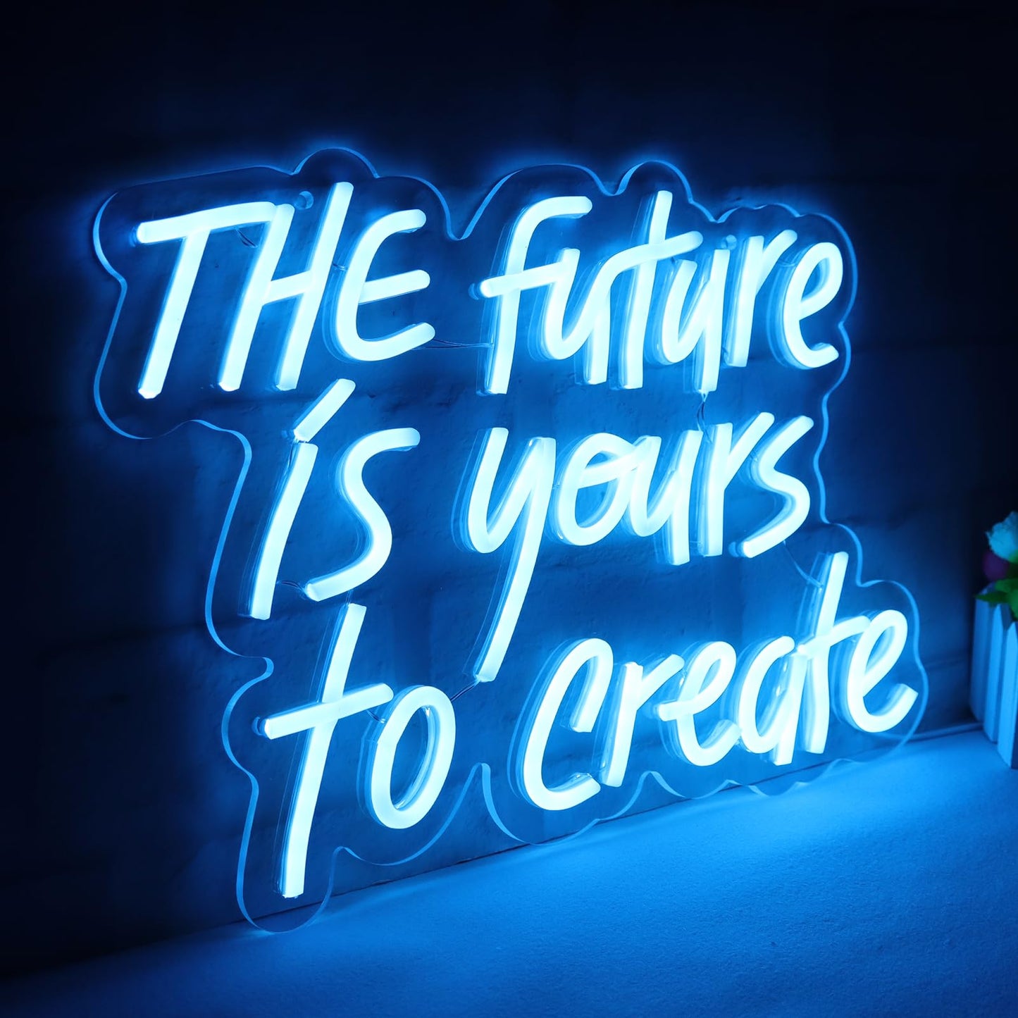 WonderfulLife The Future is Yours to Create Neon Sign for Wall Decor Suitable for Office Man Cave or Bedroom,Fresh Azure Letters Lights can Calm Your