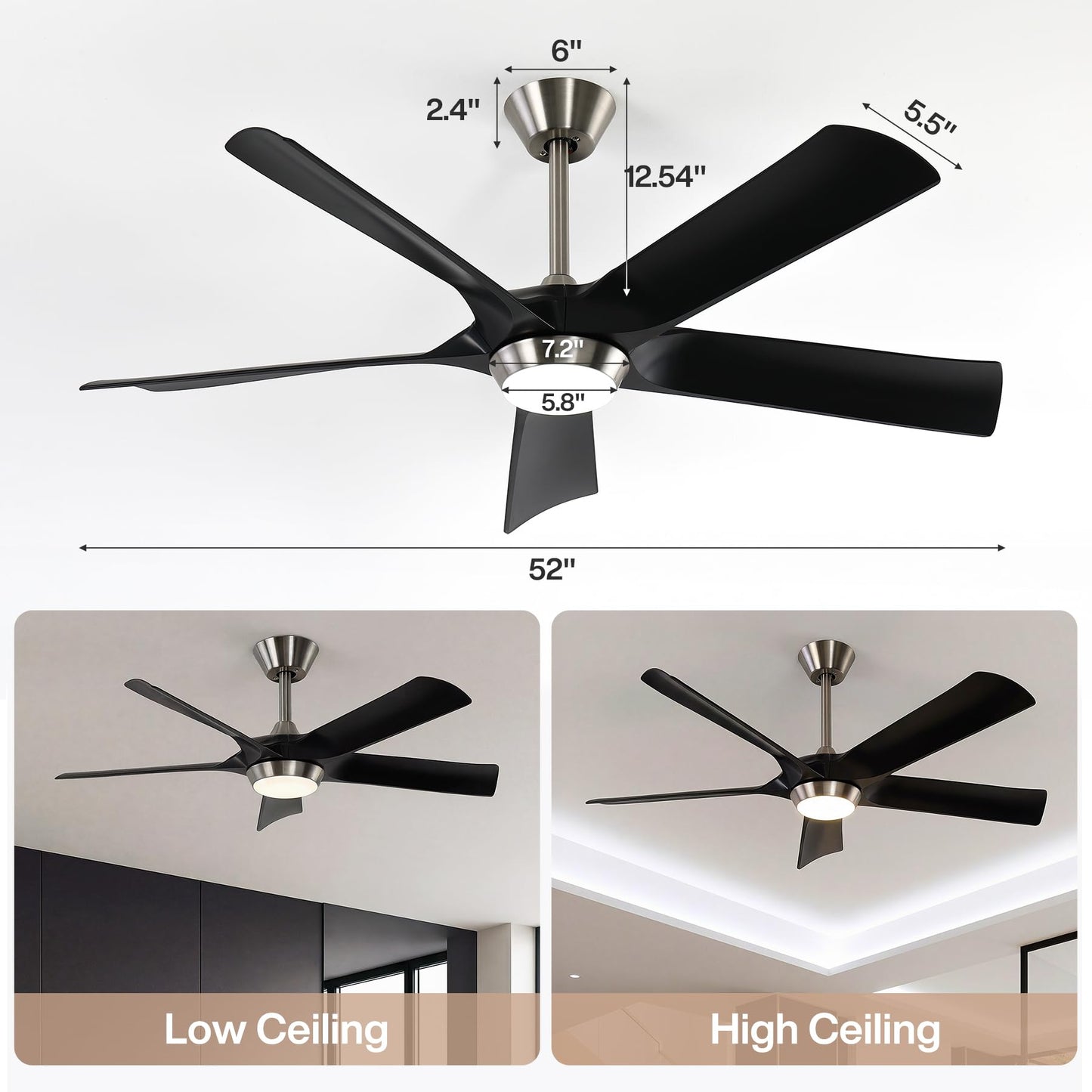 Tribesigns 52" Modern Ceiling Fan with Light Remote Control, Dimmable LED Reversible Fan Light, Quiet DC Motor 5-Blade Smart Ceiling Fan for Living