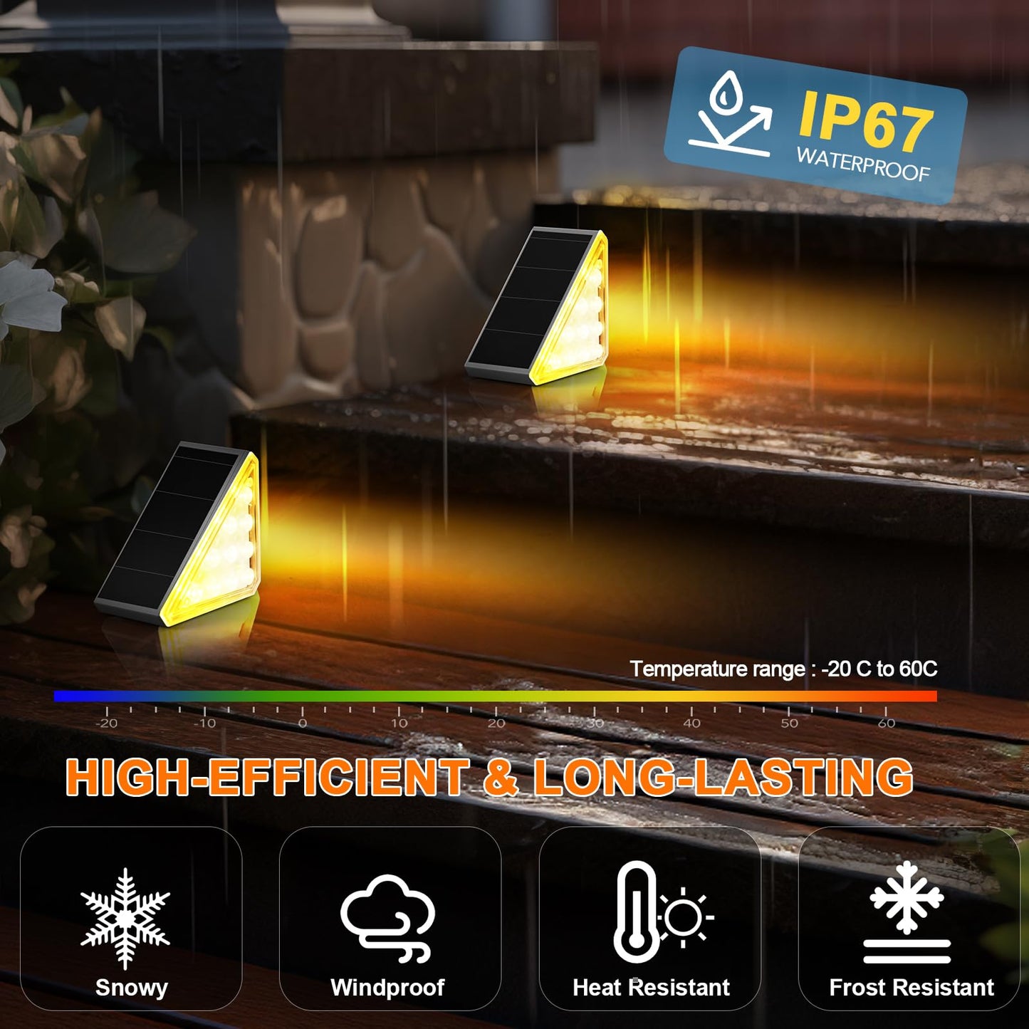 AUDLES 6 Pack Solar Stair Lights Outdoor Stair Lights with Waterproof IP67 LED Solar Light for Outside Light Decor for Stair, Deck, Front Step, Front