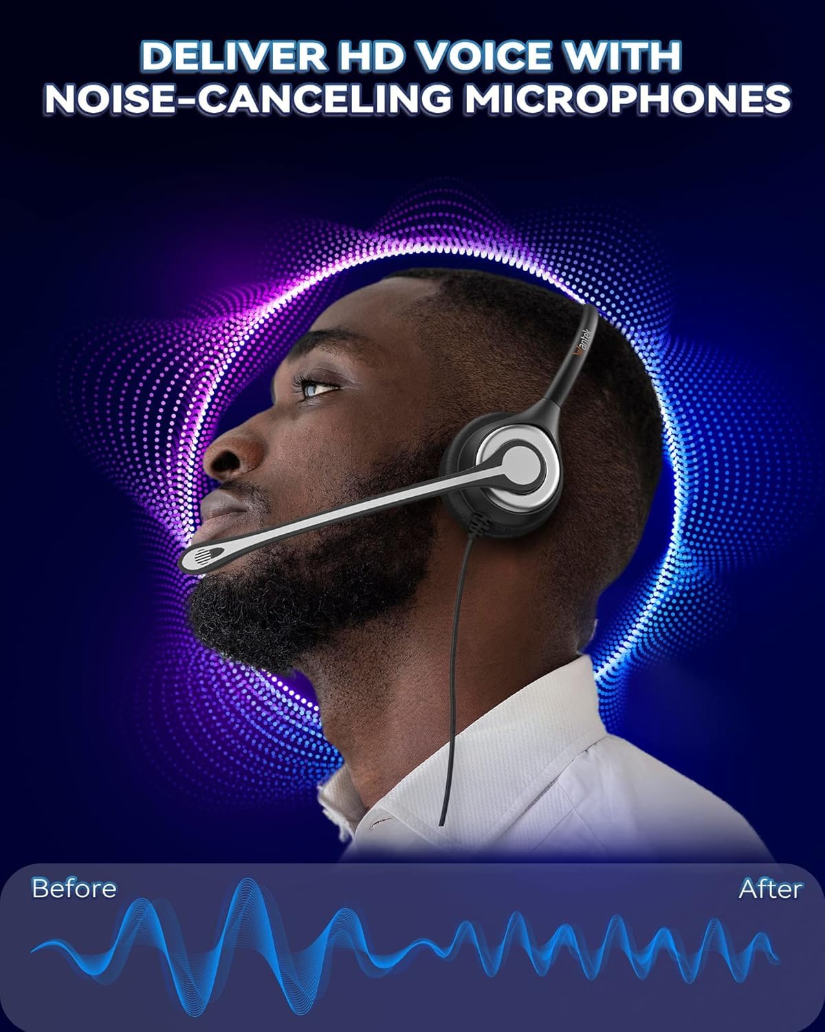 Wantek Corded Telephone Headset Mono w/Noise Canceling Mic for Avaya Aastra Allworx Adtran Alcatel Lucent AltiGen Comdial Digium Gigaset InterTel