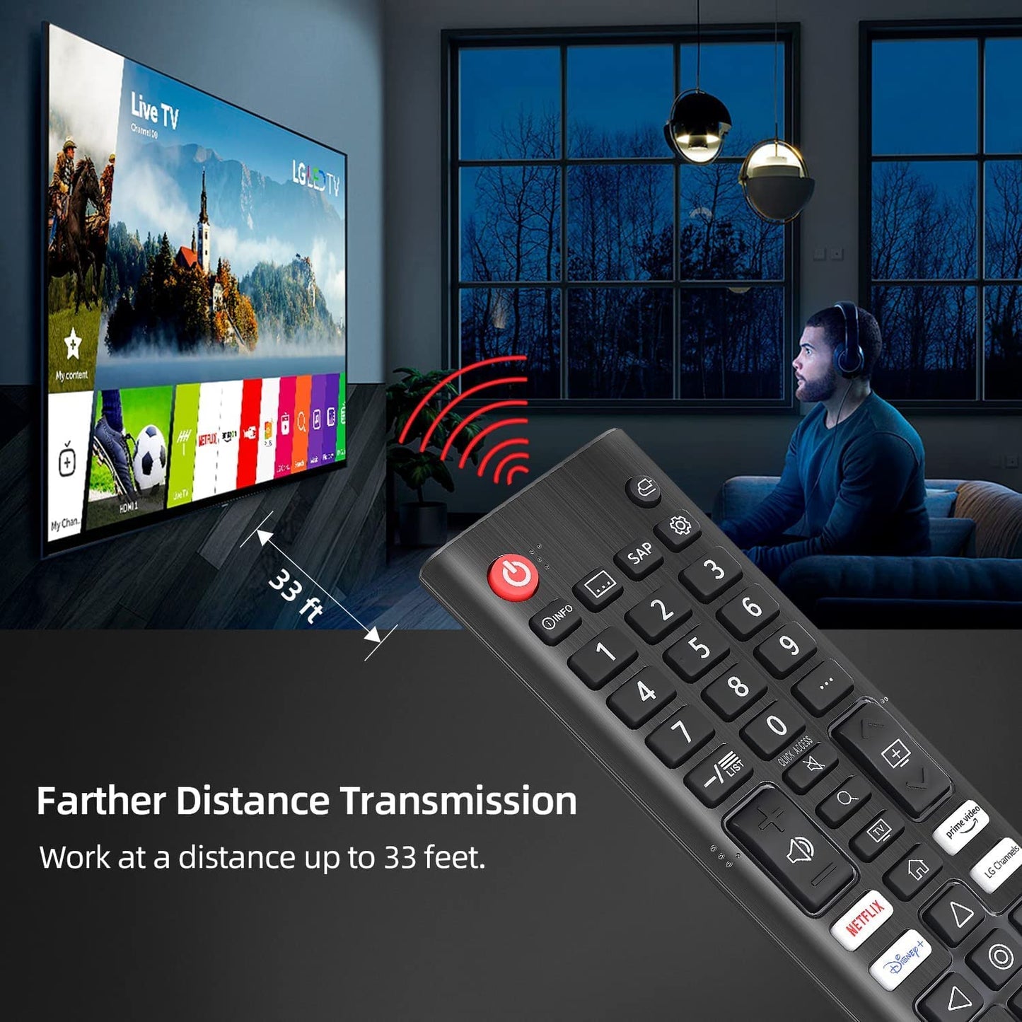 OEM Replacement Universal Remote Control AKB76037601/AKB76040302 fits All LG LED OLED LCD Webos 4K 8K UHD HDTV HDR Smart TV with Prime Video, Disney