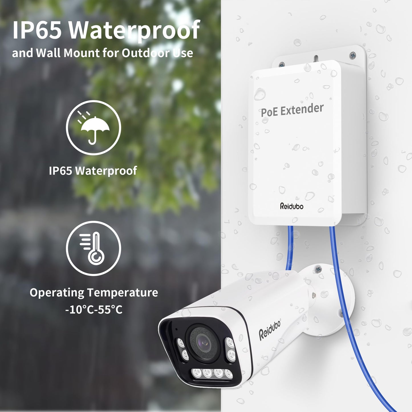 Reidubo 5 Ports Outdoor PoE++ Gigabit Extender, 1 in 4 Out PoE Repeater with 1000Mbps, IEEE802.3af/at/bt IP65 Waterproof, Extend Additional