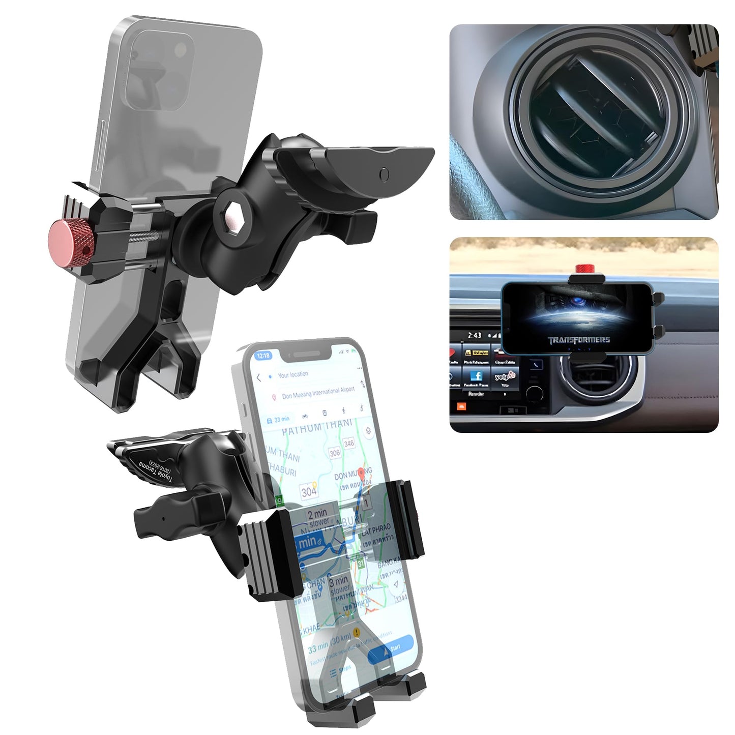 KOQEIEY Upgraded Aluminum Vent Phone Mount for Toyota Tacoma 2016 2017 2018 2019 2020 2021 2022 2023, 3rd Gen Tacoma Phone Holder with 360° Rotation